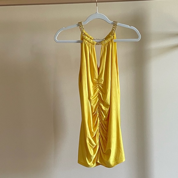 Cache Yellow Halter Top w/Gold Chain Detail Size XL - Picture 2 of 6
